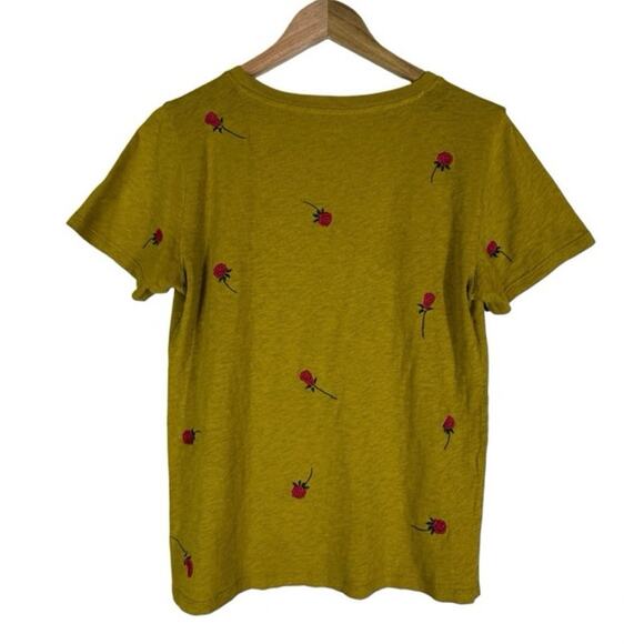 J.Crew Cotton Tee Women's Size M Yellow Floral Rose Embroidered Casual - Picture 2 of 6